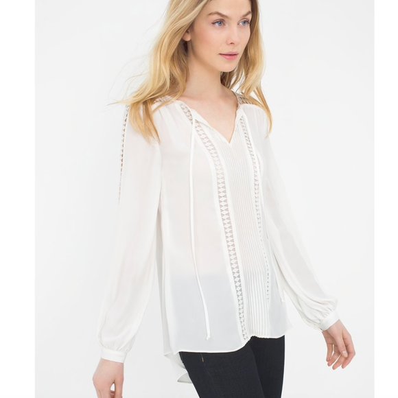 WHBM Cream/White Lace Lattice Trim blouse 12 - Picture 1 of 8